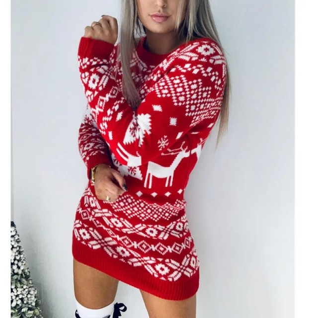 Daljši božični pulover UNI rdeče barve