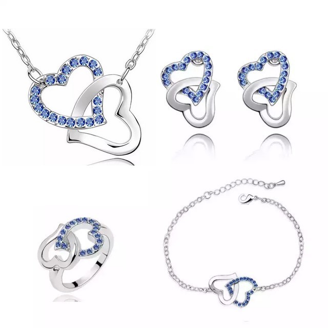 4 delni eleganten komplet dvojno srce, modre barve 