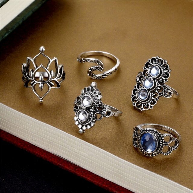 11 delni set prstanov v srebrni barvi, lotus 6438
