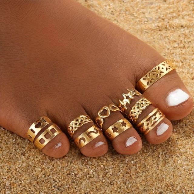 10 delni set prstanov za nogo,zlate barve