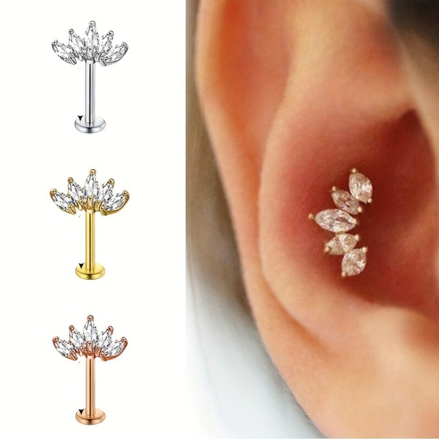 Piercing za hrustanec v obliki krone, rose barve