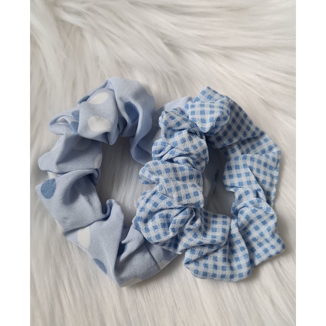 Komplet 2 scrunchie gumic za lase, modre barve