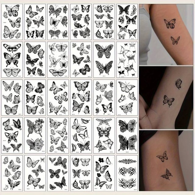 Komplet 30 mini tattoo nalepk z metulji FDI-01