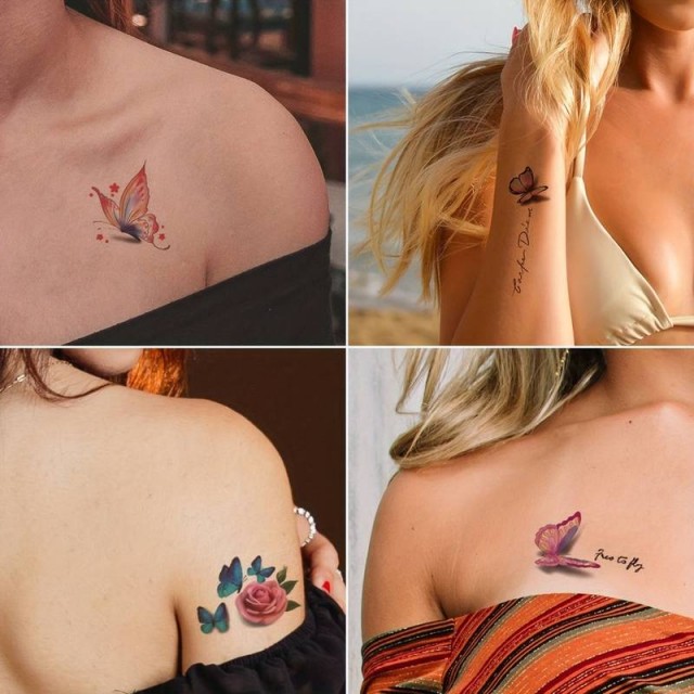 Komplet 30 mini tatujev s pisanimi metuljčki