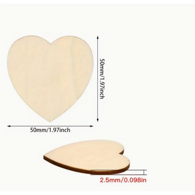 Komplet 25 lesenih polnih srčkov primerni za dekoracijo 5cmX5cm