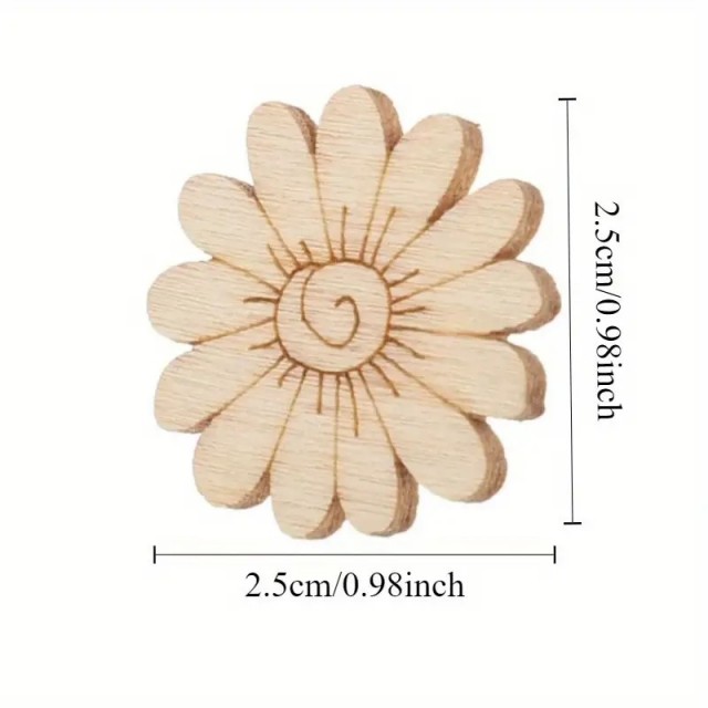 Komplet 50 lesenih rožic za dekoracijo 2,5cm