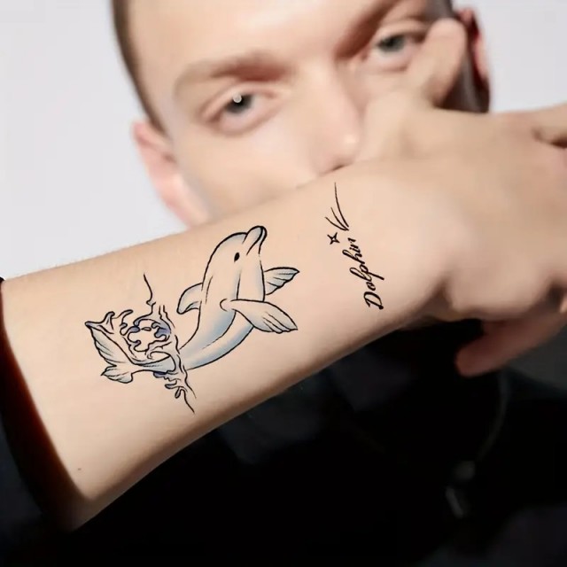 Komplet 4 začasnih tattoo nalepk z delfinom